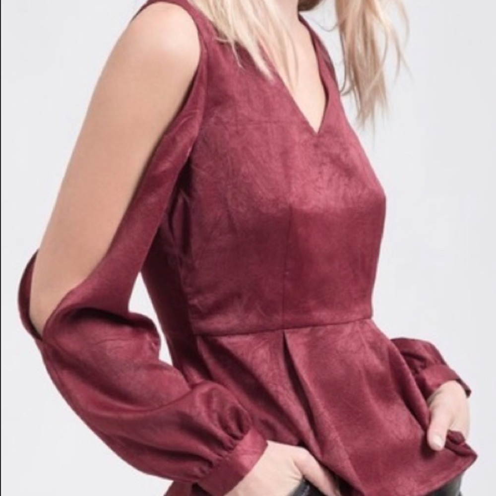 Cold Shoulder Silky Peplum Blouse